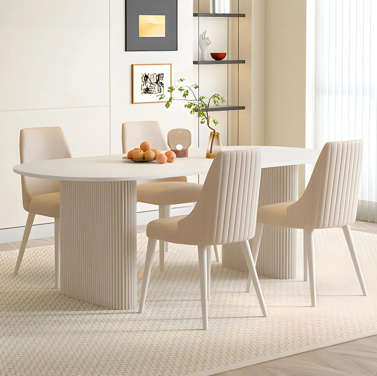 Scandinavian Oval White Stone Dining Table — Table Only