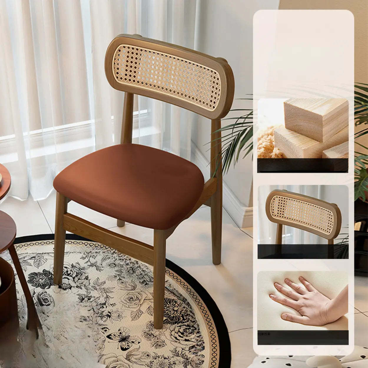 Scandinavian Rattan Open-Back Cushioned Dining Chair