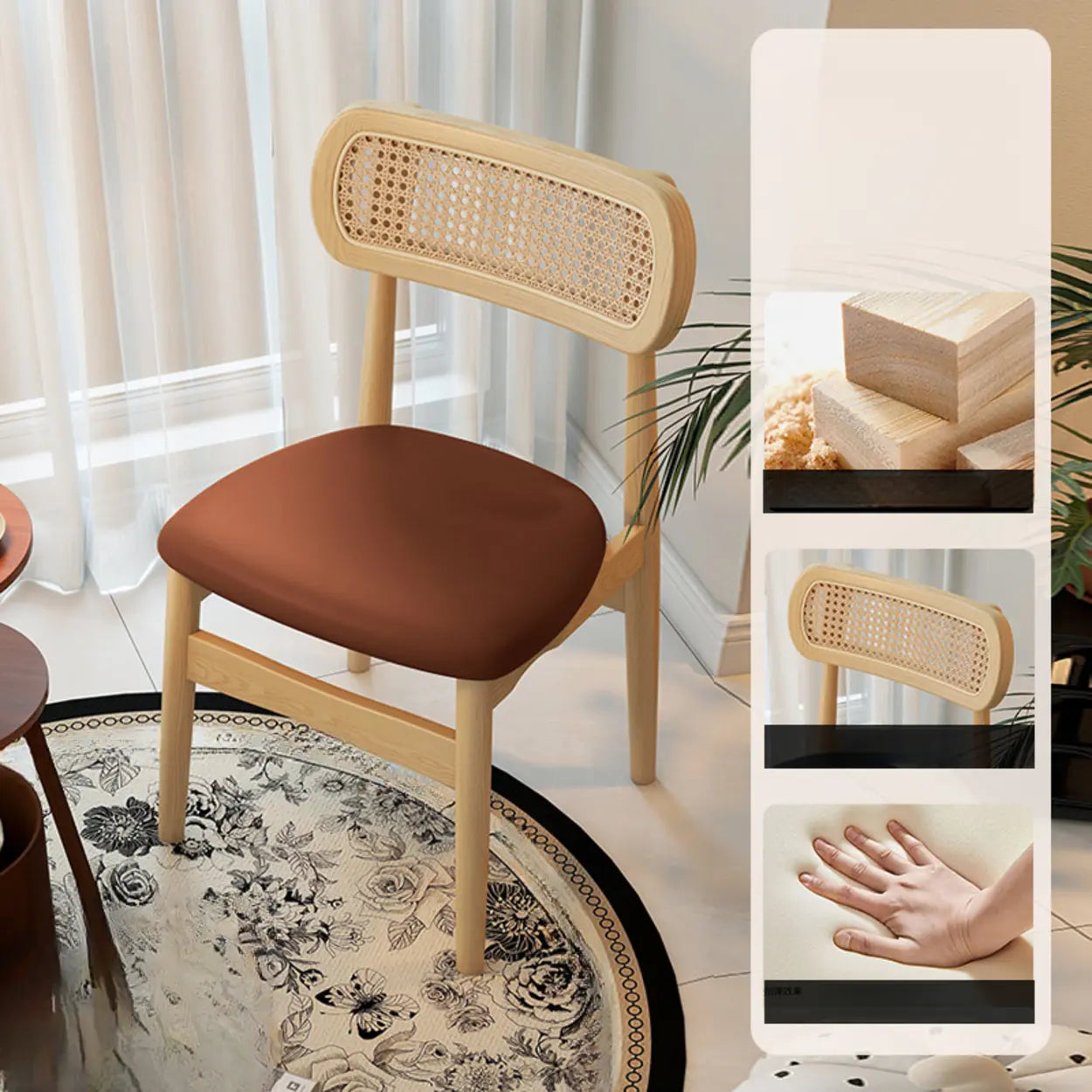 Scandinavian Rattan Open-Back Cushioned Dining Chair