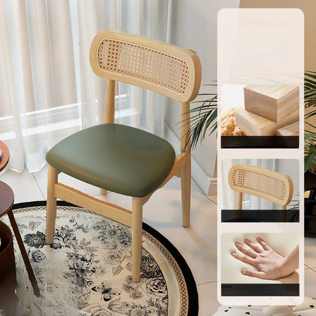 Scandinavian Rattan Open-Back Cushioned Dining Chair
