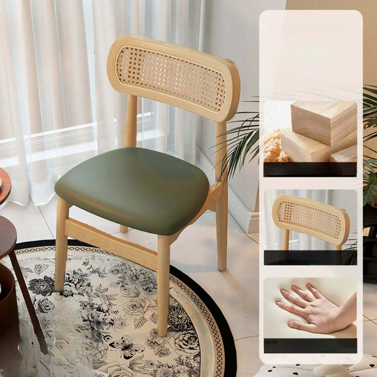 Scandinavian Rattan Open-Back Cushioned Dining Chair