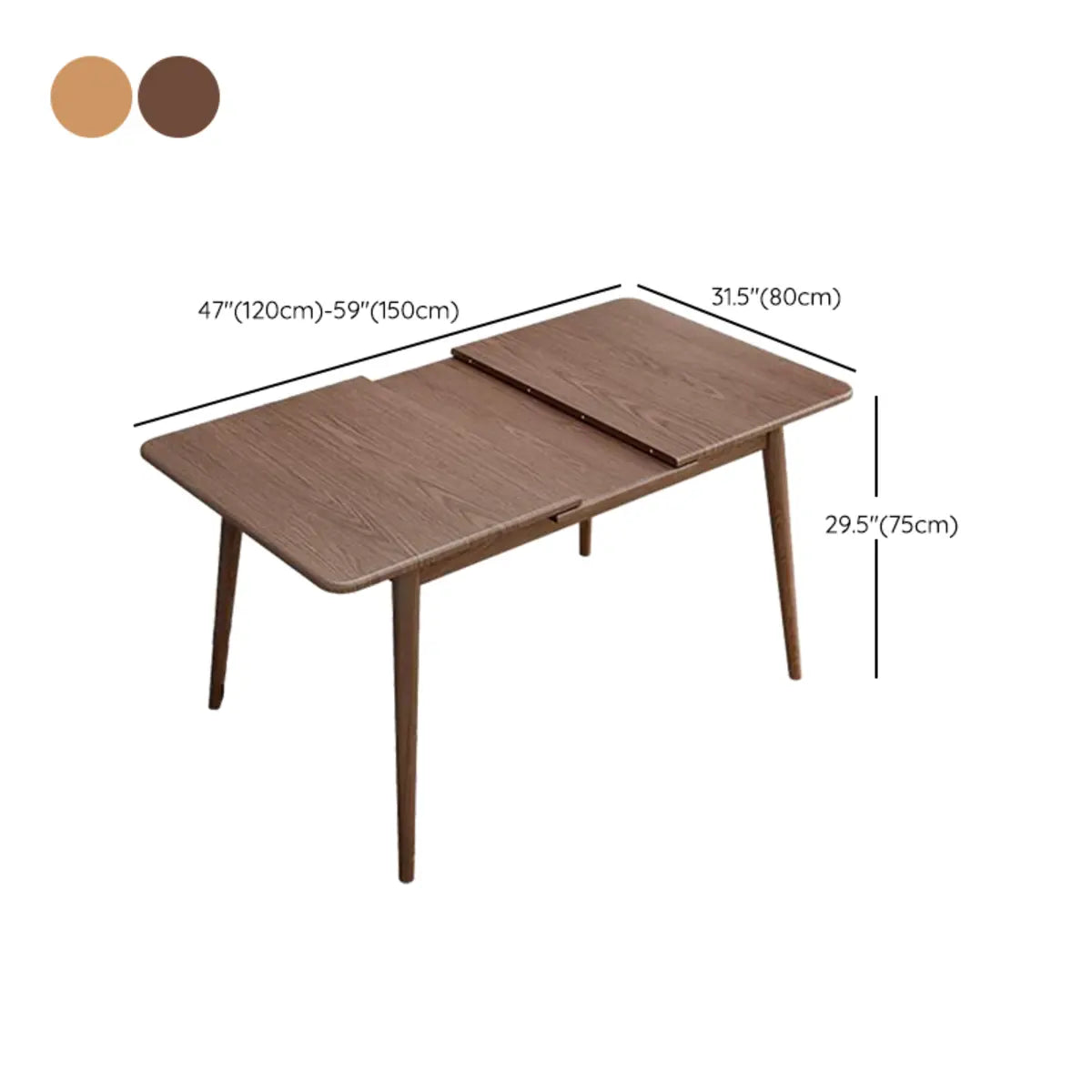 Scandinavian Rectangular Brown Wood Extendable Dining Table
