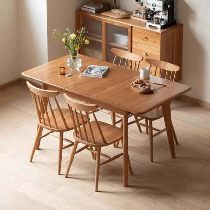 Scandinavian Rectangular Brown Wood Extendable Dining Table — Natural / Without Chairs