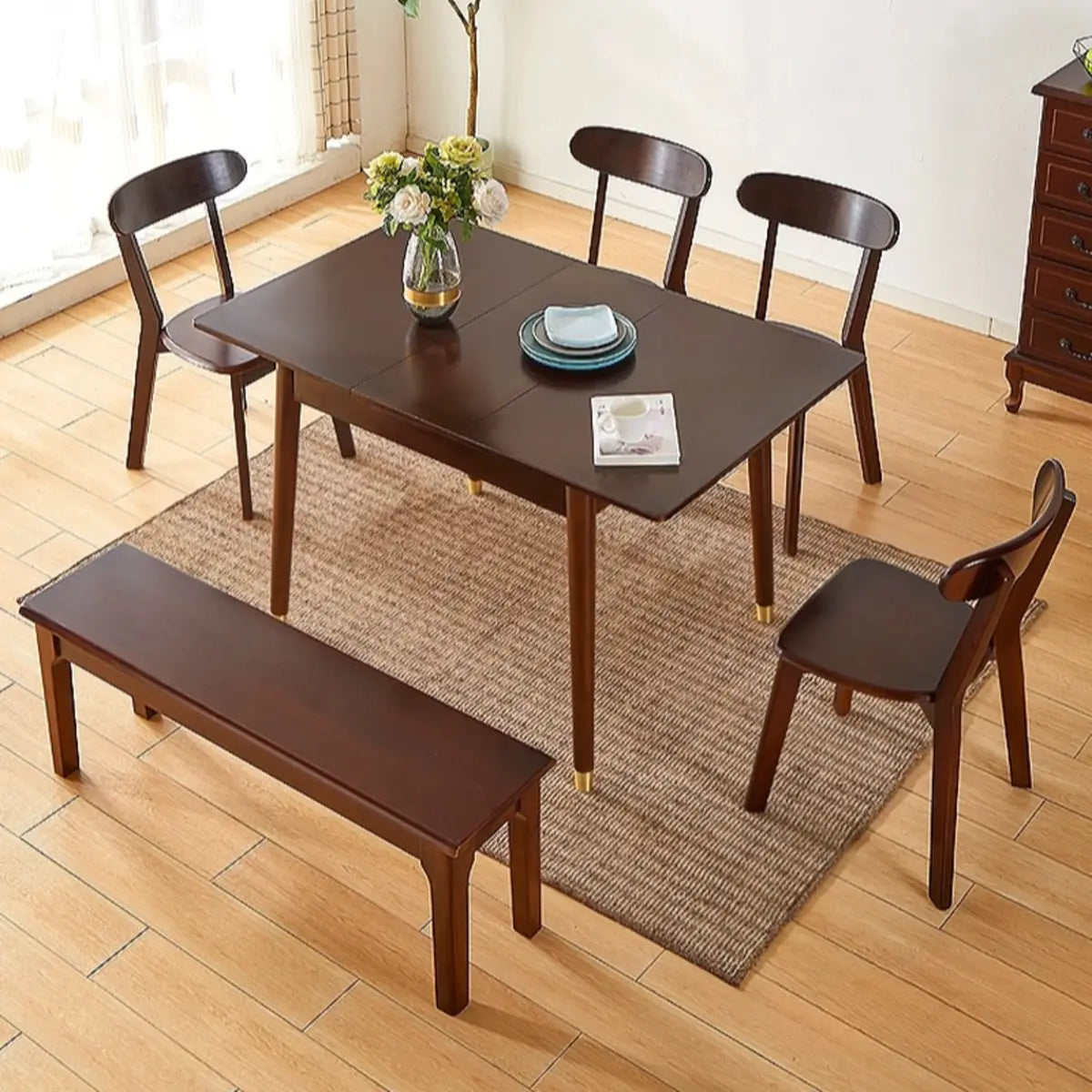 Scandinavian Rectangular Brown Wood Extendable Dining Table — Natural / Without Chairs