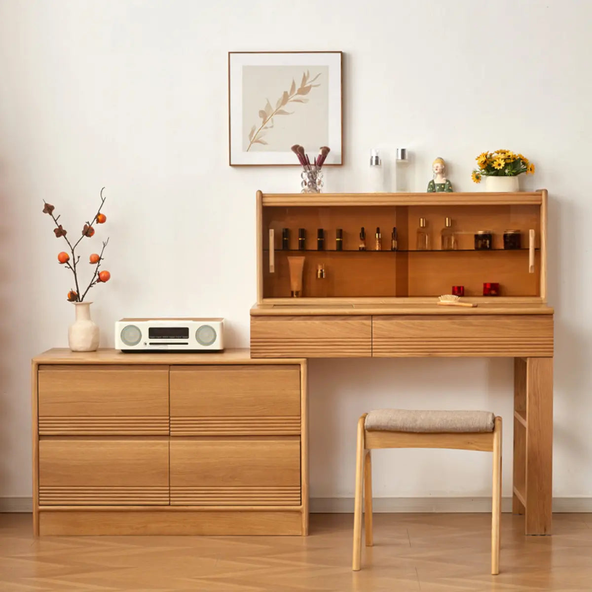 Scandinavian Wood Sliding Makeup Vanity
