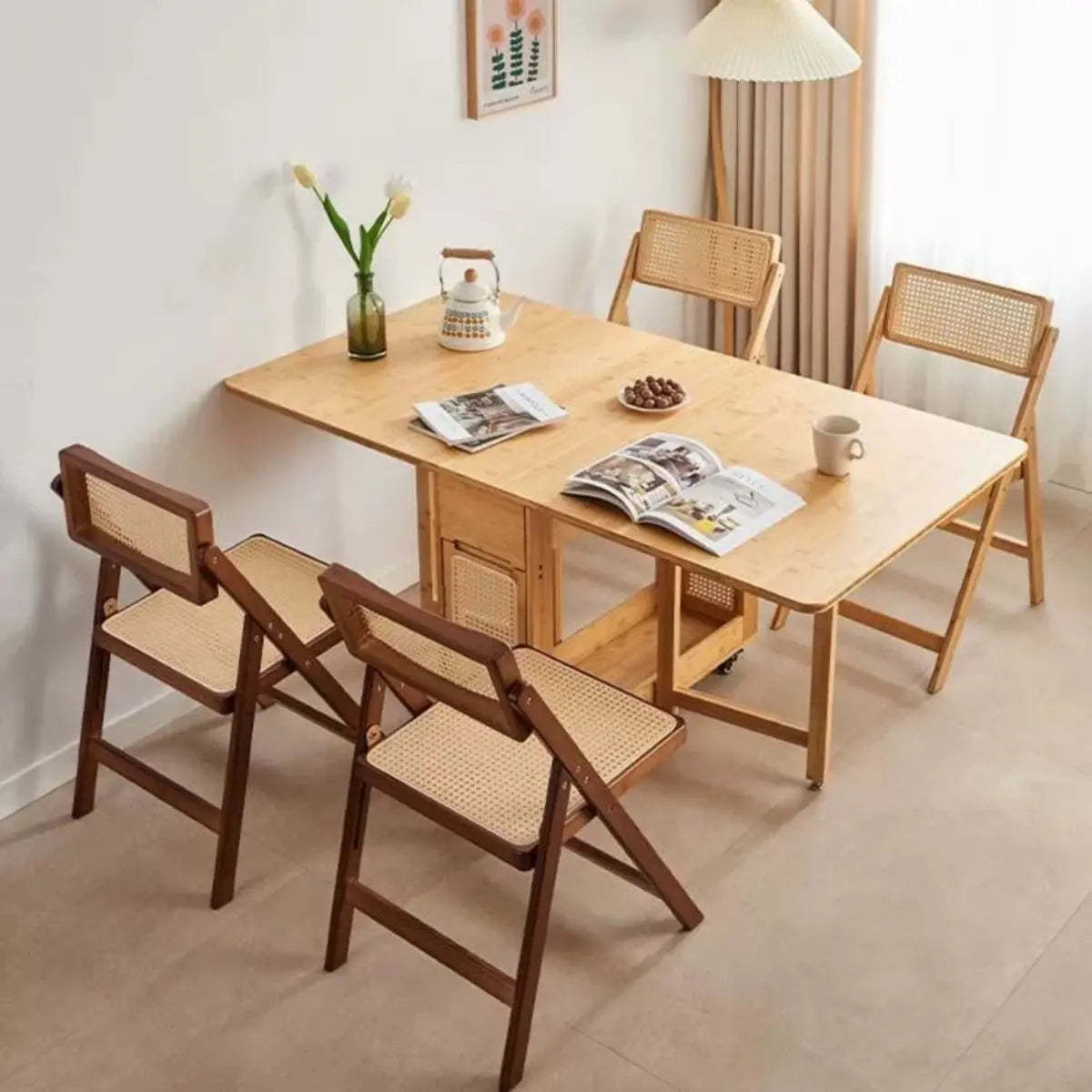 Scandinavian Natural Wood Drop-Leaf Dining Table | Lighom