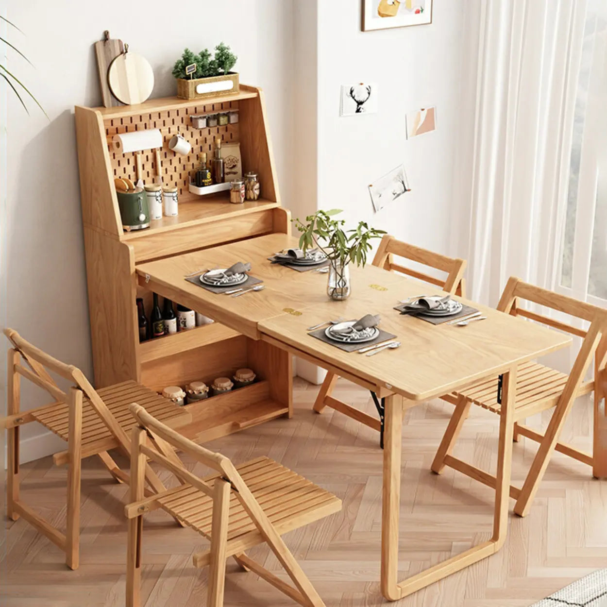 Scandinavian Natural Wood Dining Table with Storage