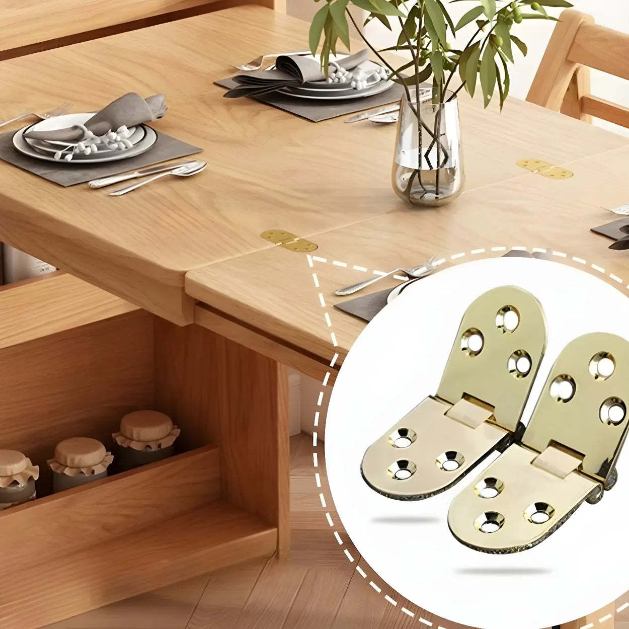Scandinavian Natural Wood Dining Table with Storage