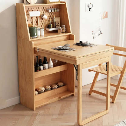 Scandinavian Natural Wood Dining Table with Storage