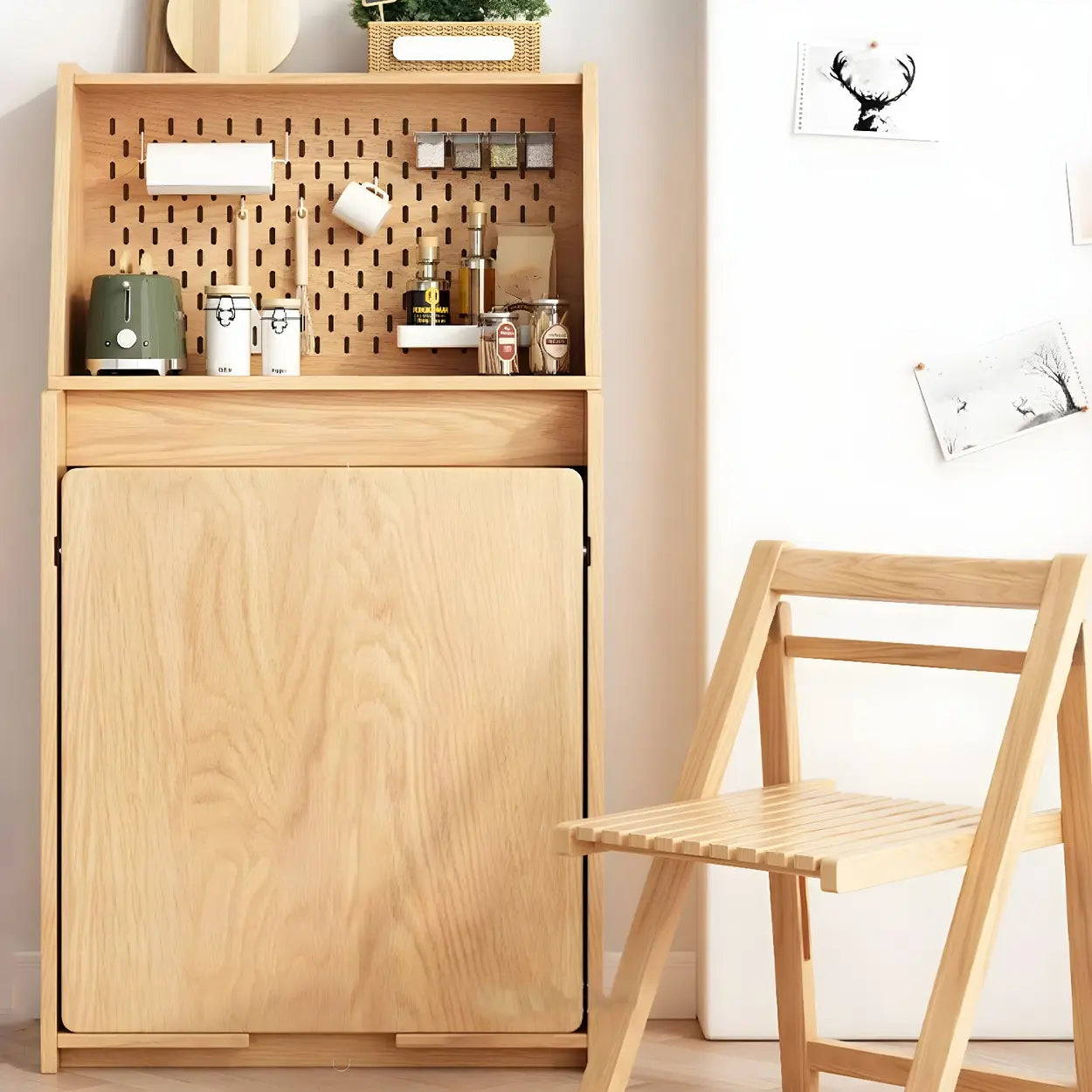 Scandinavian Natural Wood Dining Table with Storage