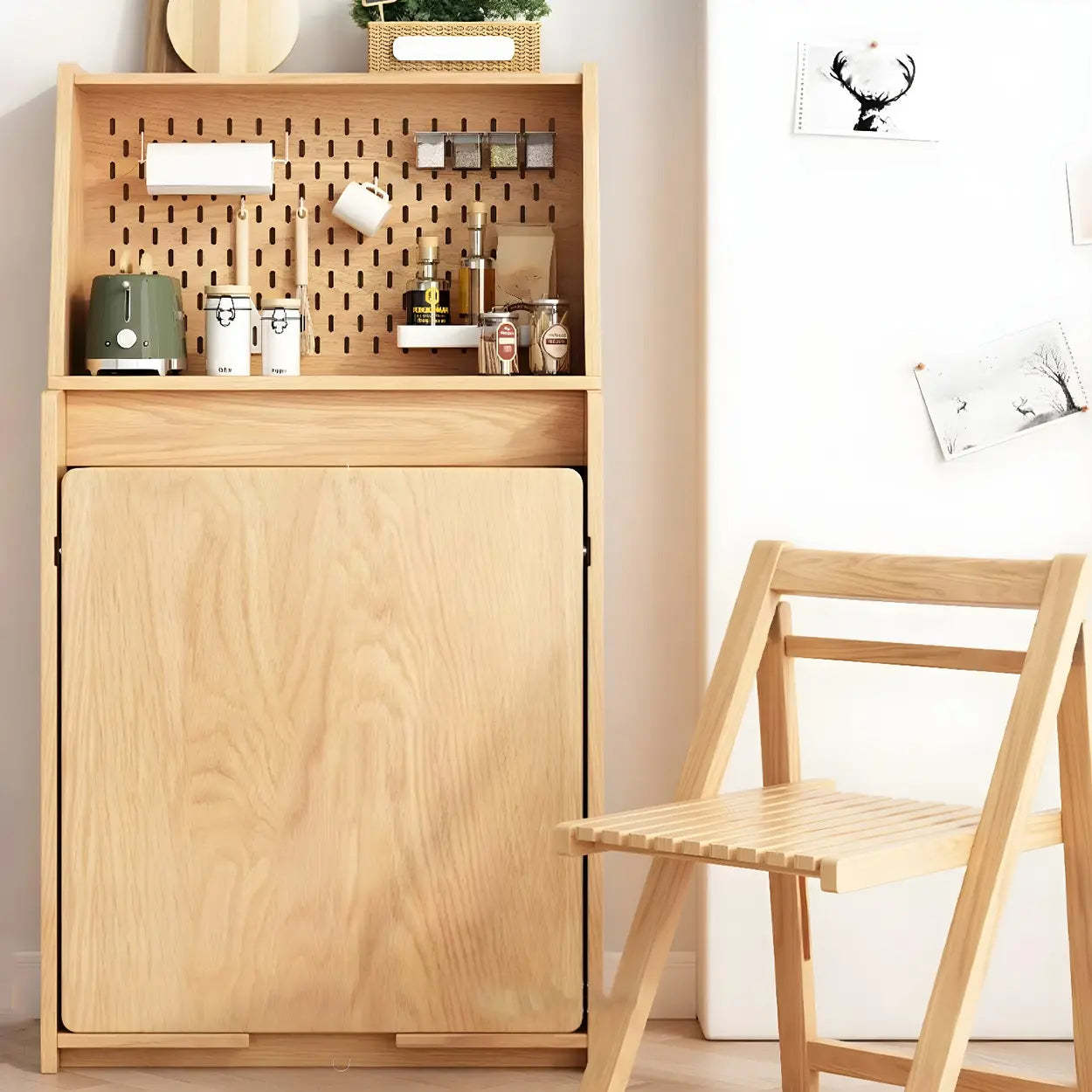 Scandinavian Natural Wood Dining Table with Storage