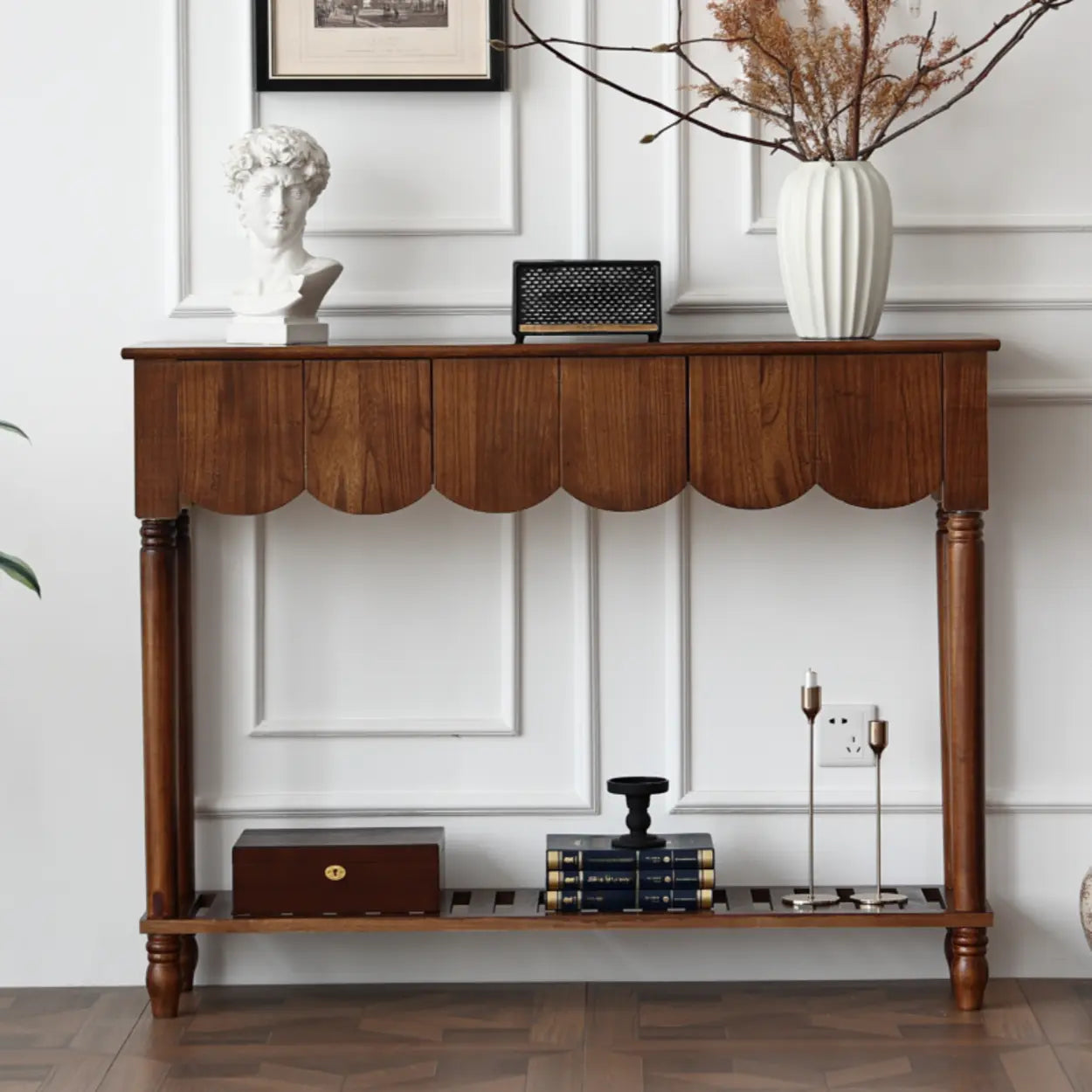 Scandinavian Wood Console Table with Floor Shelf — Black