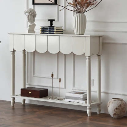 Scandinavian Wood Console Table with Floor Shelf