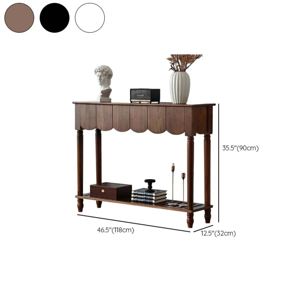 Scandinavian Wood Console Table with Floor Shelf