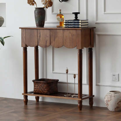 Scandinavian Wood Console Table with Floor Shelf — White
