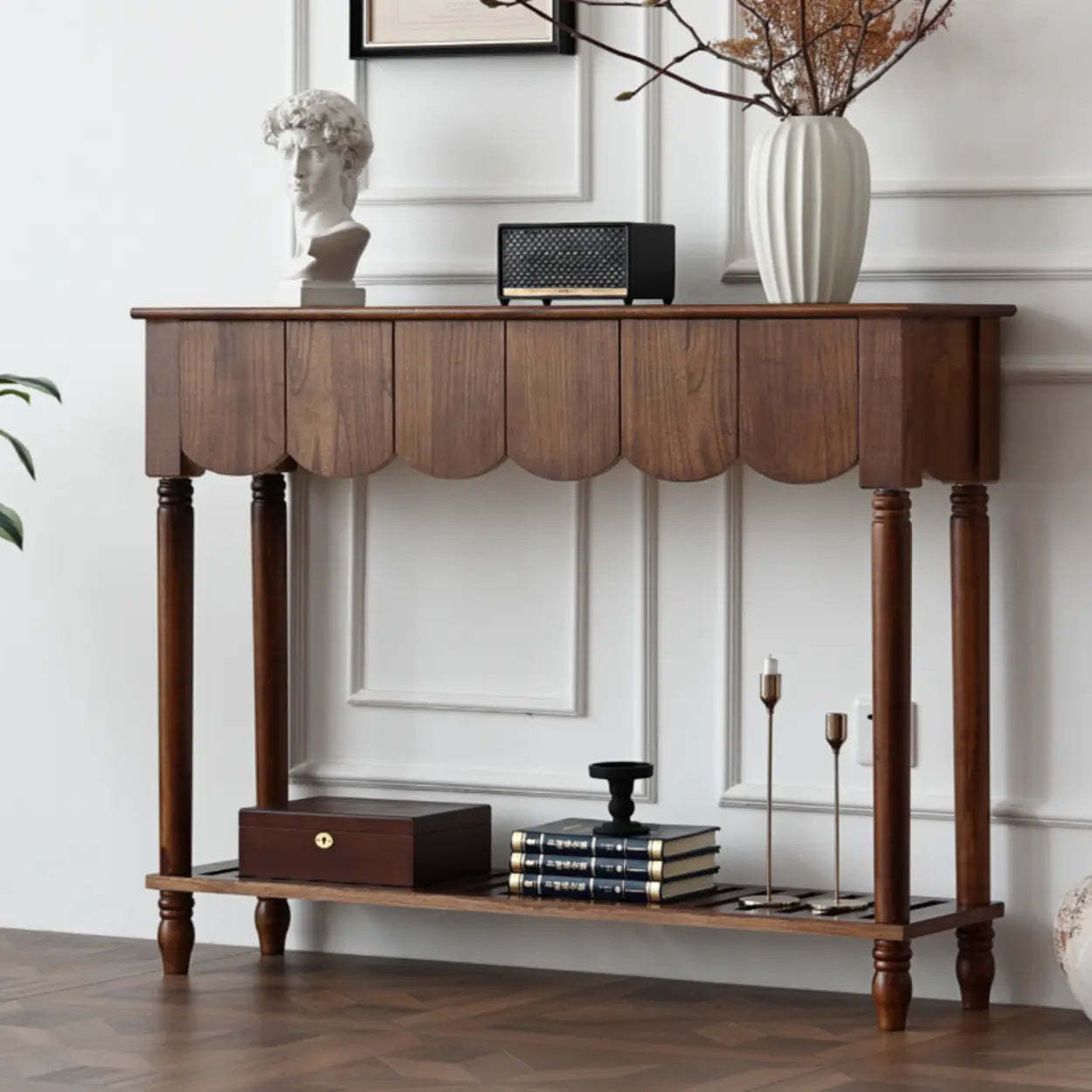 Scandinavian Wood Console Table with Floor Shelf — Black