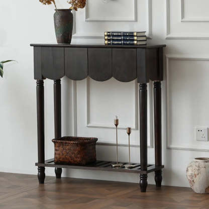 Scandinavian Wood Console Table with Floor Shelf — White