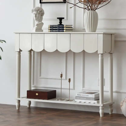 Scandinavian Wood Console Table with Floor Shelf — Light Walnut