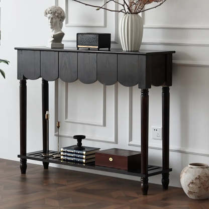 Scandinavian Wood Console Table with Floor Shelf