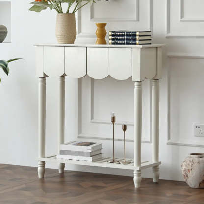 Scandinavian Wood Console Table with Floor Shelf