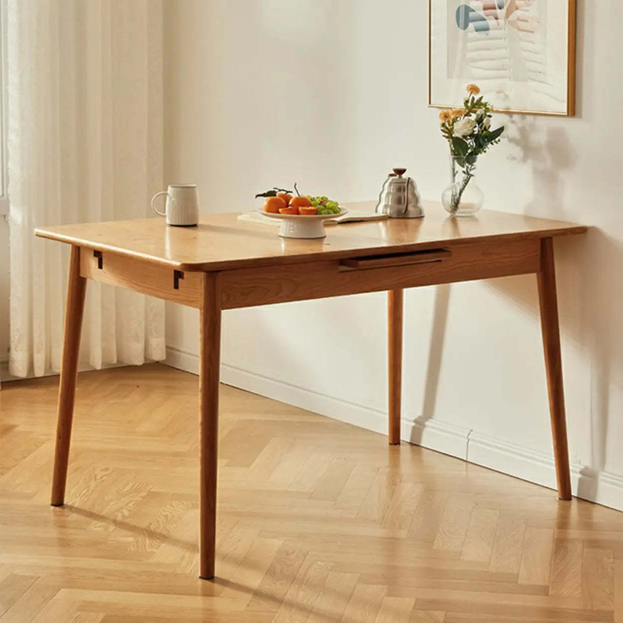Scandinavian Natural Wood Extendable Dining Table — Cherry / Table Only