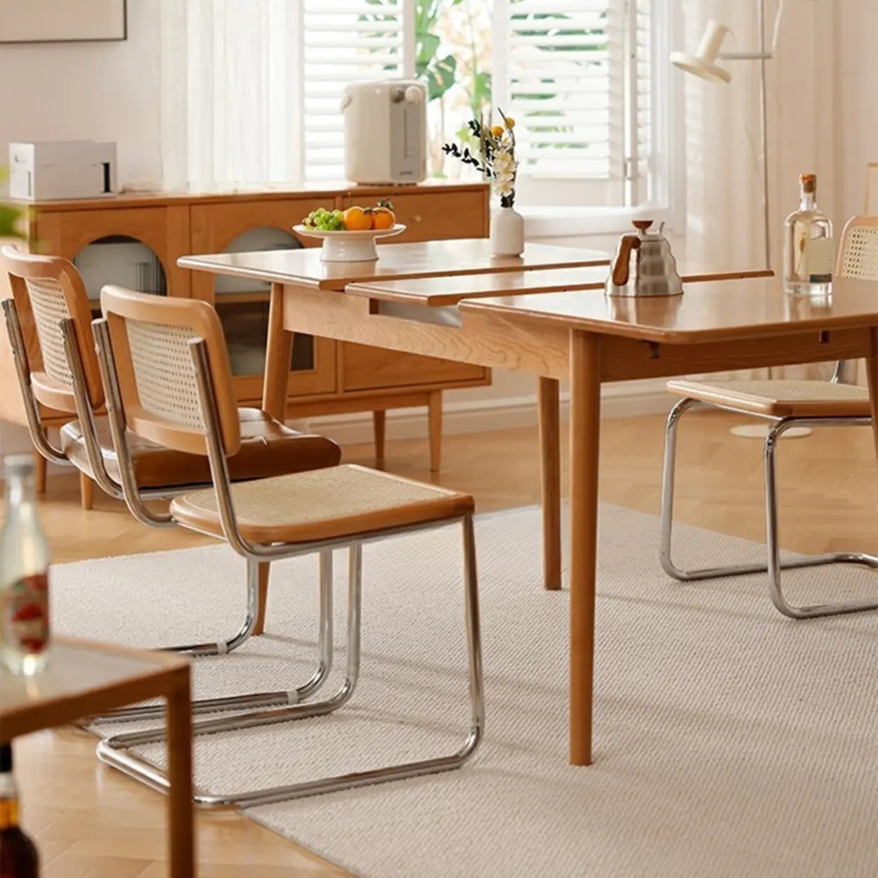Scandinavian Natural Wood Extendable Dining Table — Cherry / Table Only