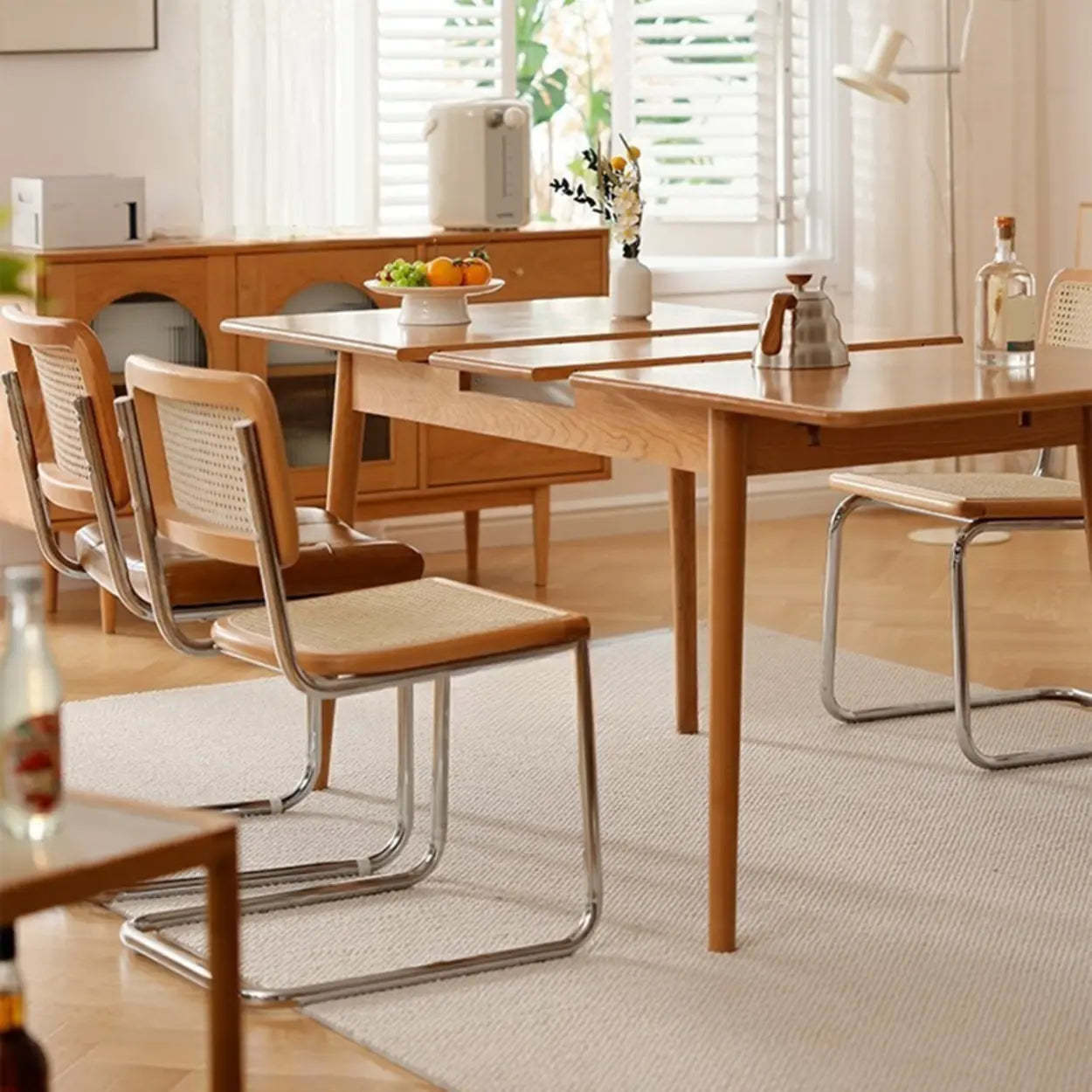 Scandinavian Natural Wood Extendable Dining Table — Cherry / Table Only