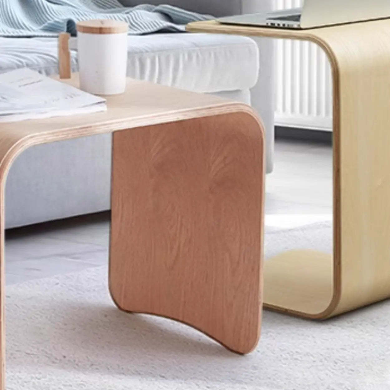 Modern c-shaped wood coffee tables