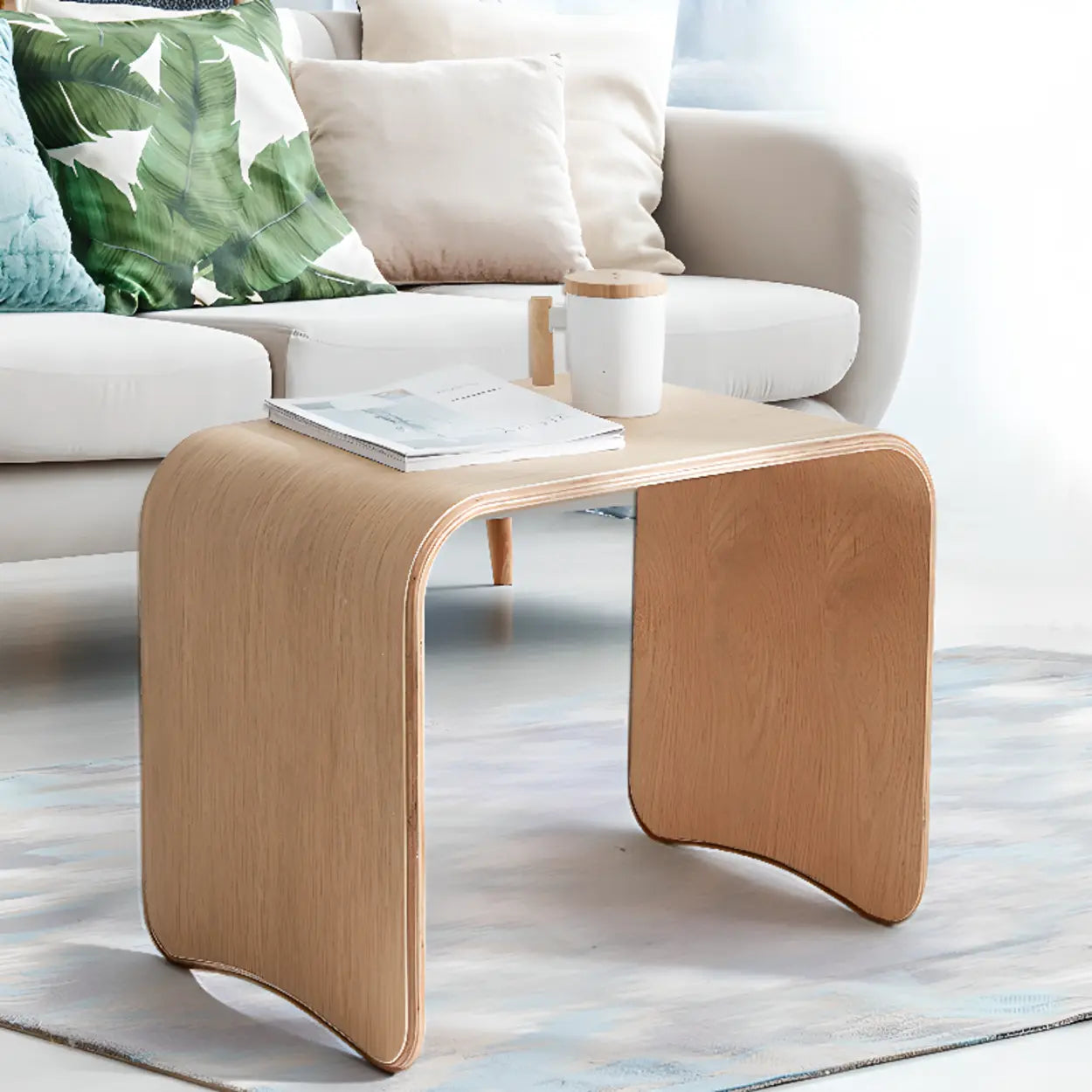 Scandinavian Wood C-Shaped Side Table