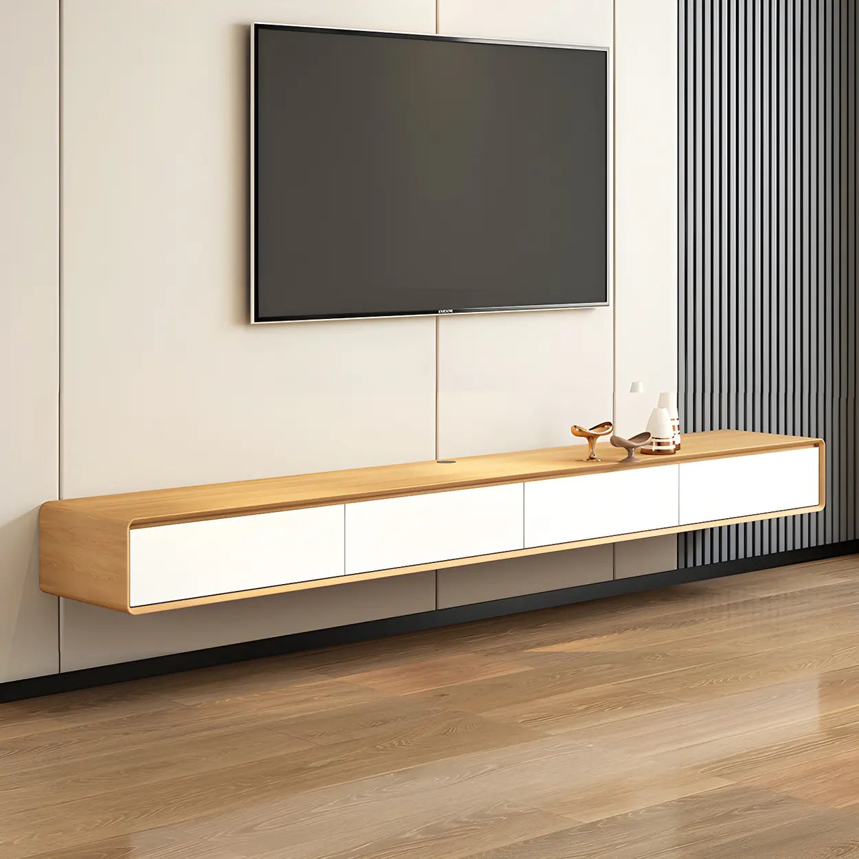 Scandinavian Rectangular Wood Wall-Mount TV Stand — Black