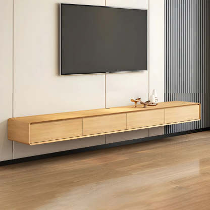 Scandinavian Rectangular Wood Wall-Mount TV Stand — Wood Color