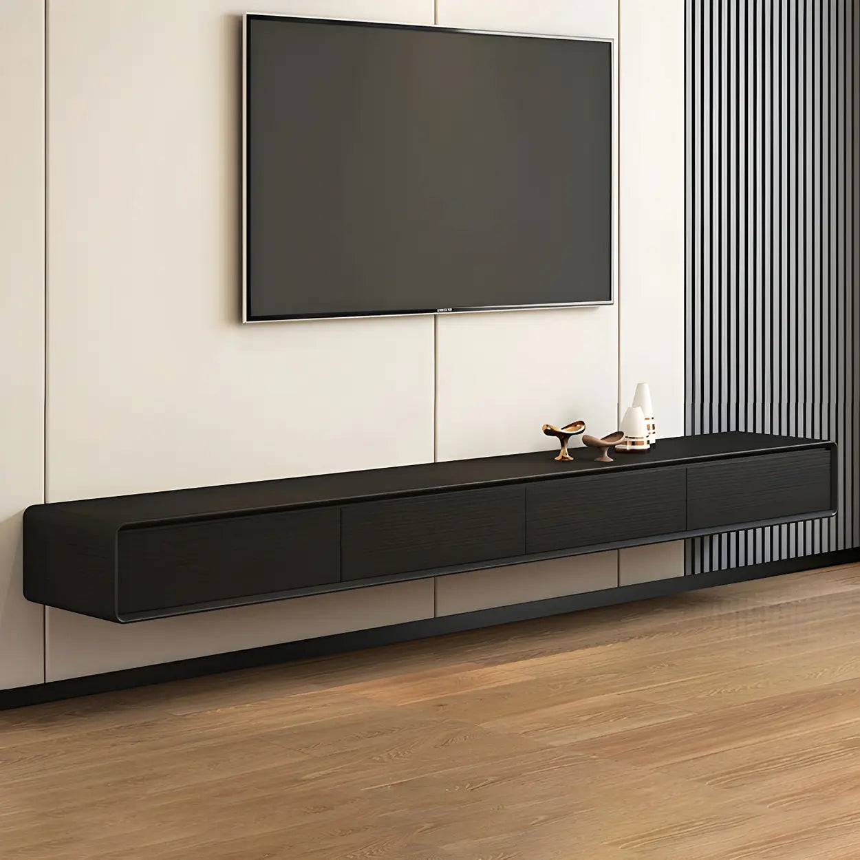 Scandinavian Rectangular Wood Wall-Mount TV Stand