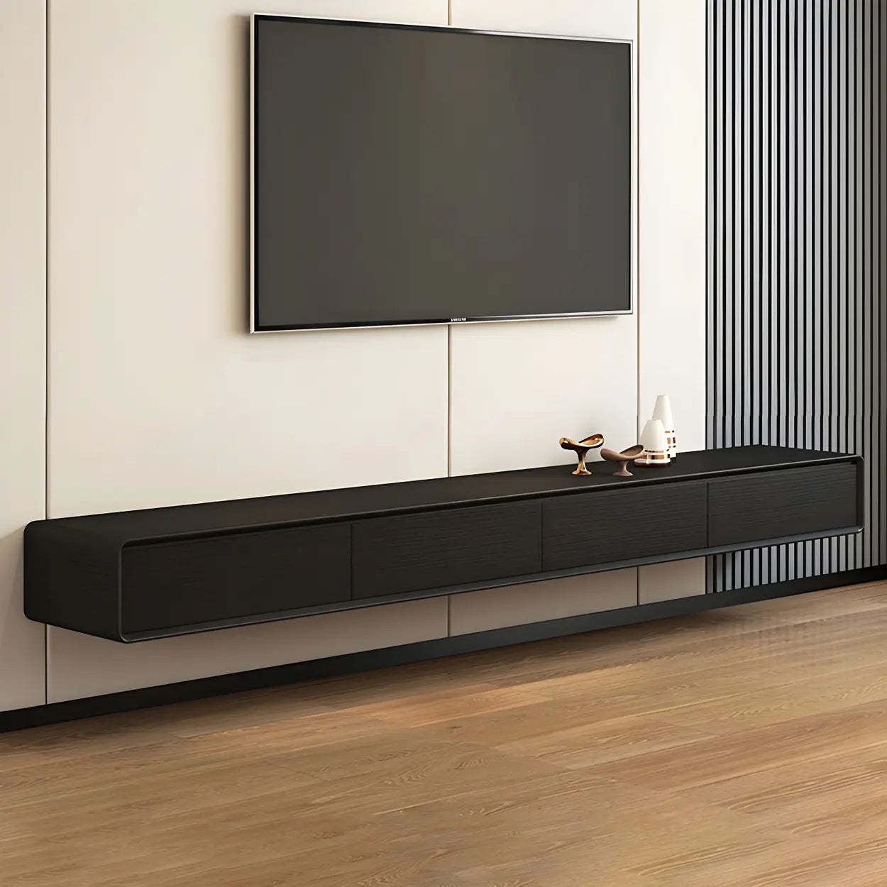 Scandinavian Rectangular Wood Wall-Mount TV Stand
