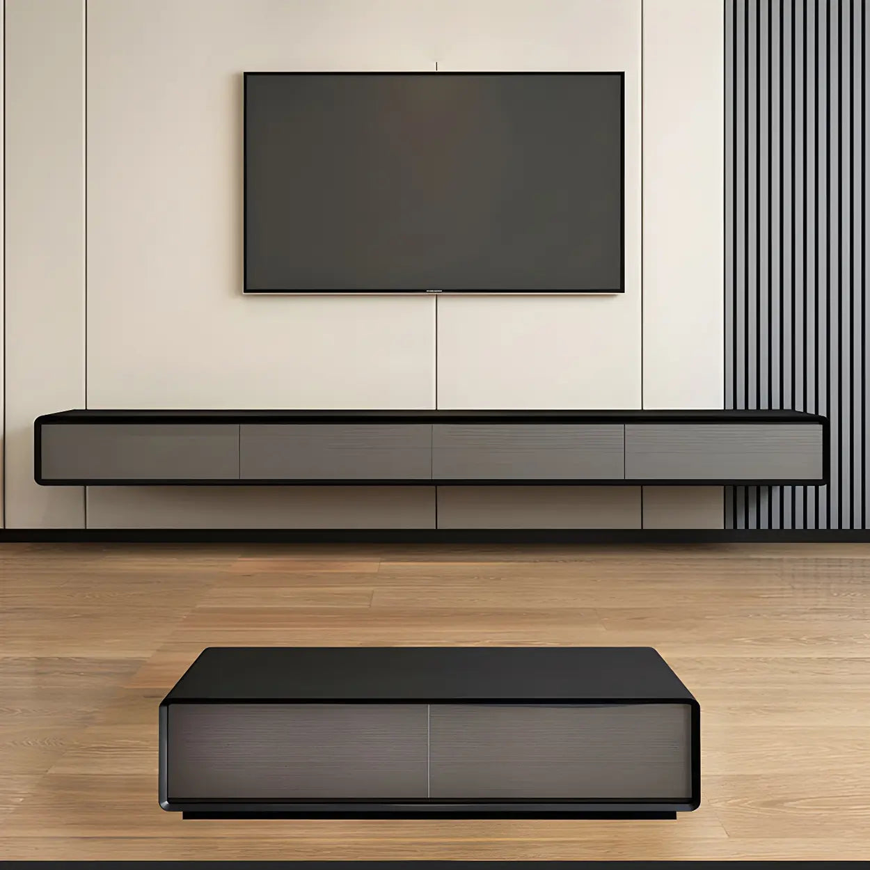 Scandinavian Rectangular Wood Wall-Mount TV Stand