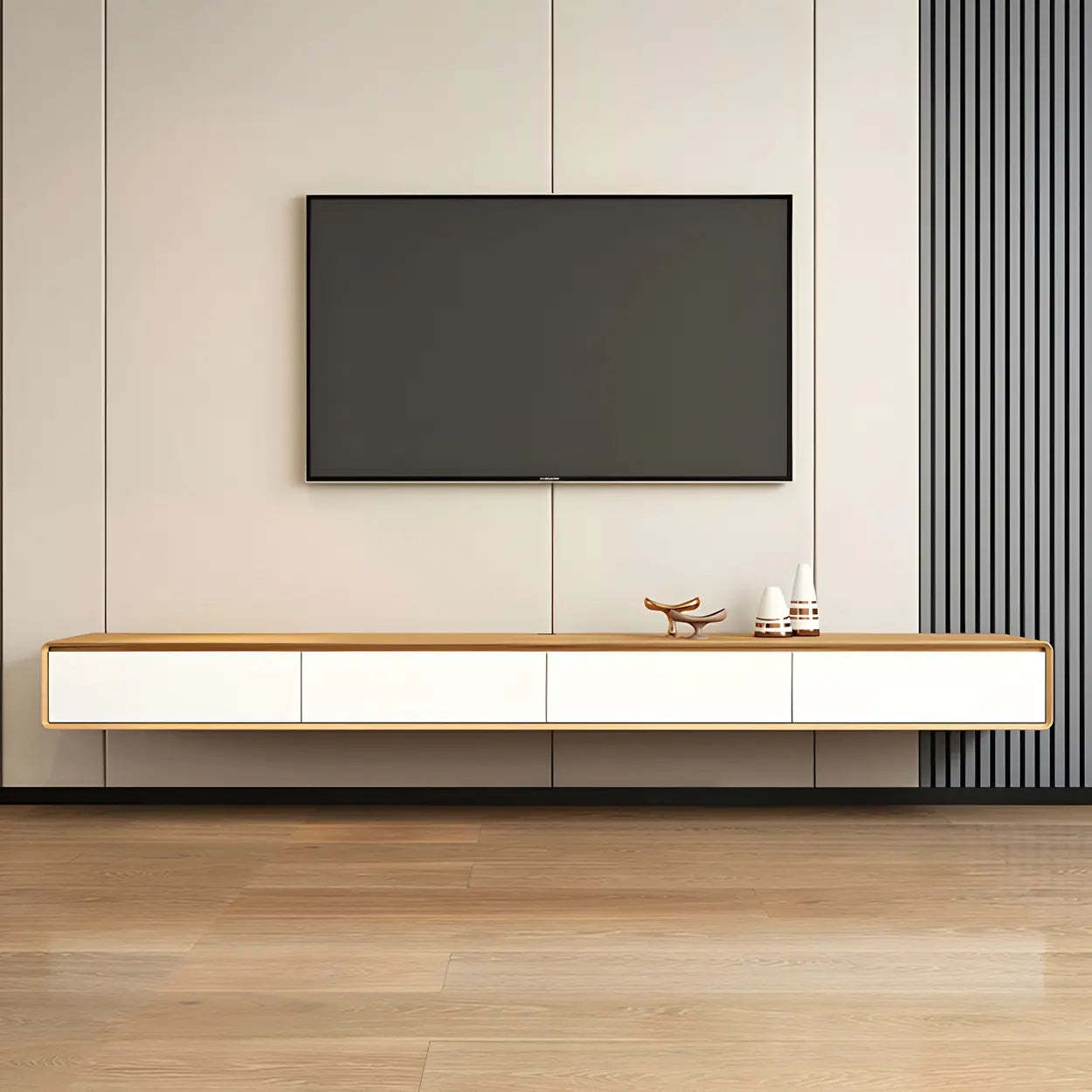Scandinavian Rectangular Wood Wall-Mount TV Stand