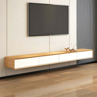 Scandinavian Rectangular Wood Wall-Mount TV Stand — Black