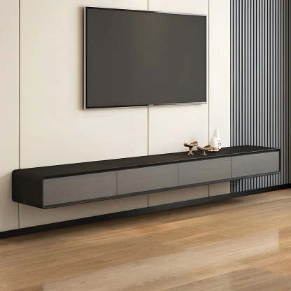 Scandinavian Rectangular Wood Wall-Mount TV Stand — Black and White
