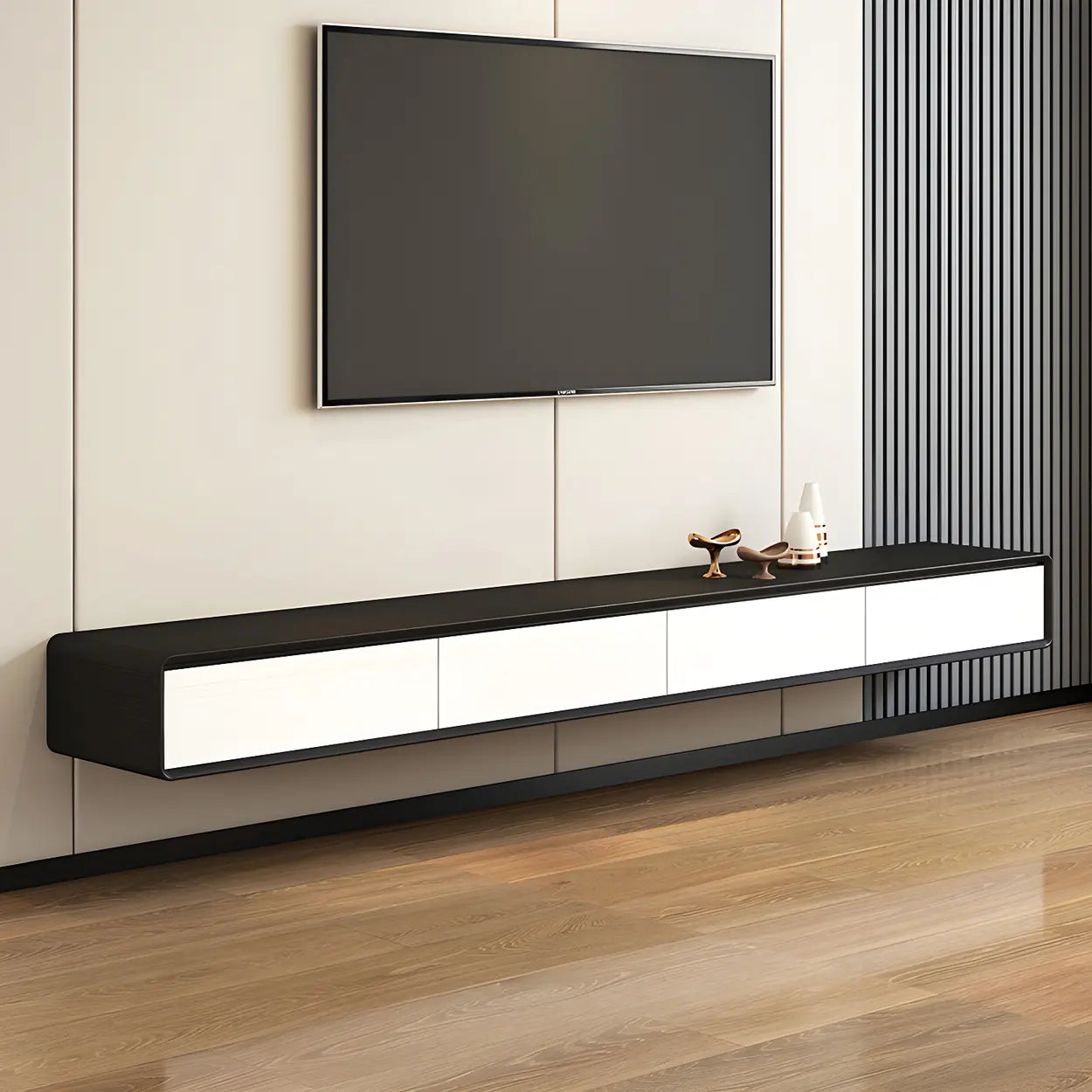 Scandinavian Rectangular Wood Wall-Mount TV Stand — Black-Gray