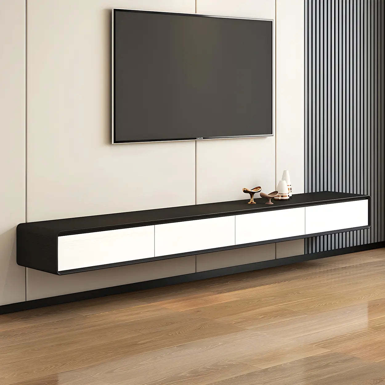 Scandinavian Rectangular Wood Wall-Mount TV Stand — Black-Gray