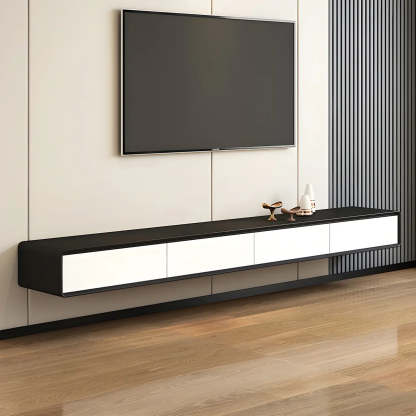 Scandinavian Rectangular Wood Wall-Mount TV Stand — Black-Gray