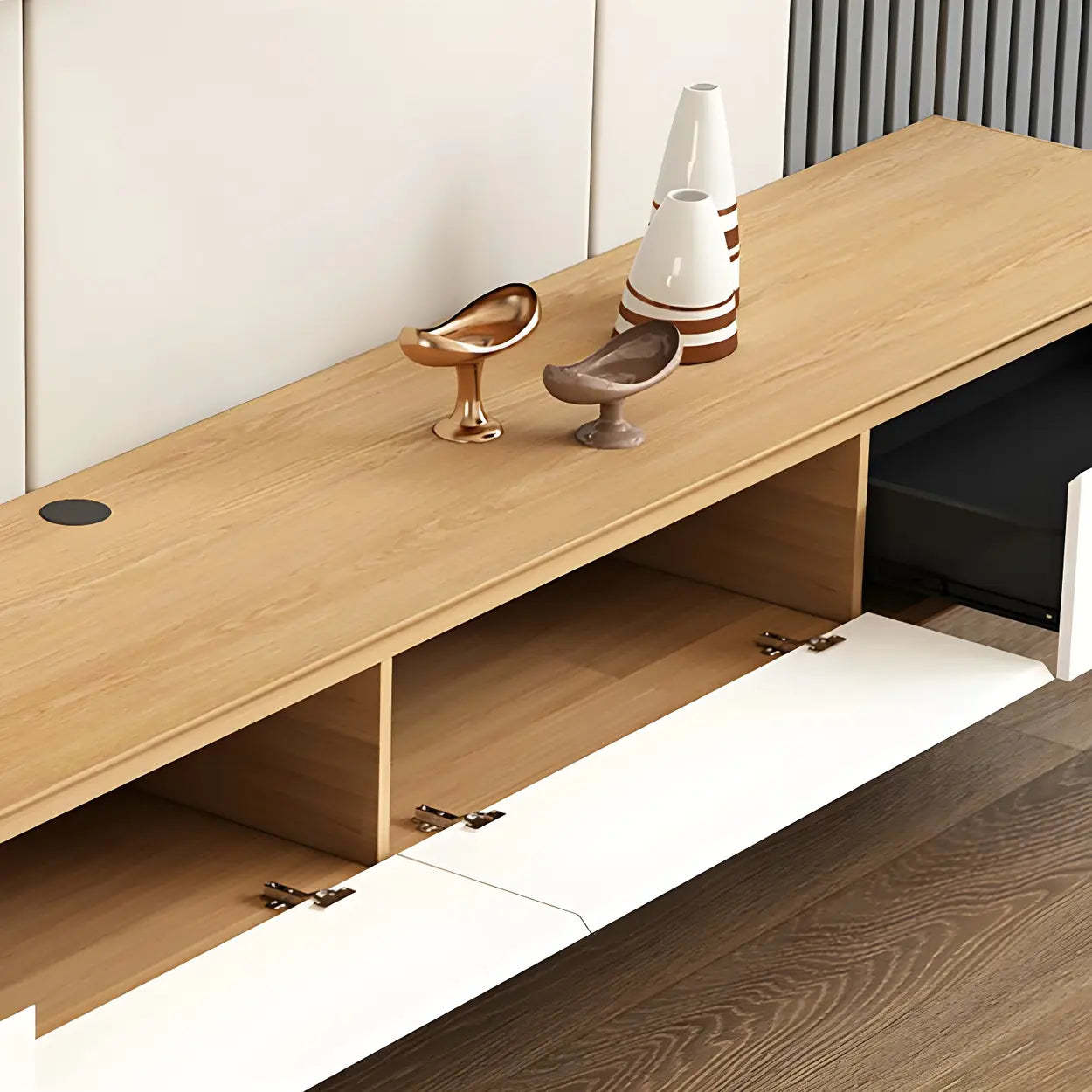 Scandinavian Rectangular Wood Wall-Mount TV Stand — Black-Gray