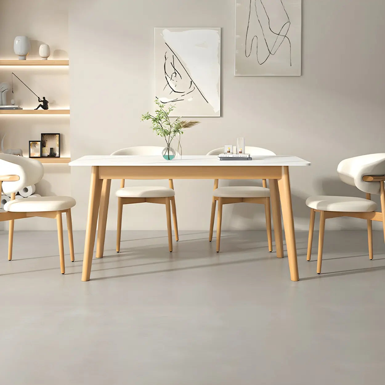 Scandinavian White Wood Dining Table