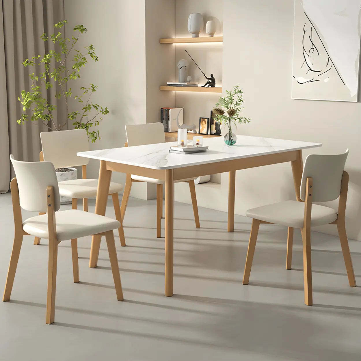 Scandinavian White Wood Dining Table