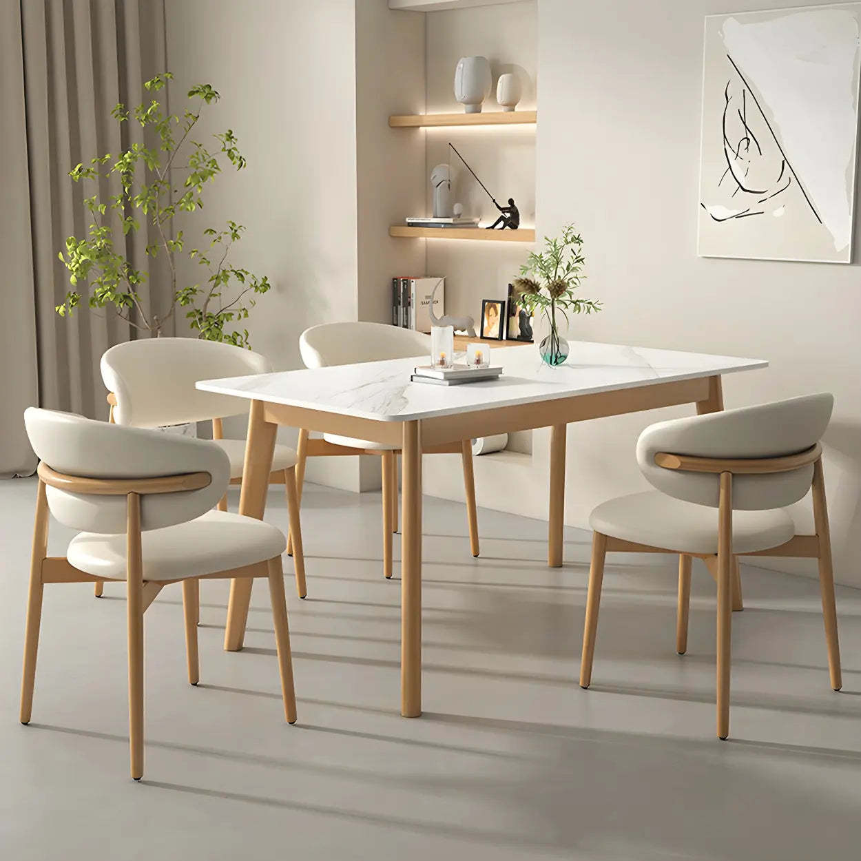 Scandinavian White Wood Dining Table — Table Only