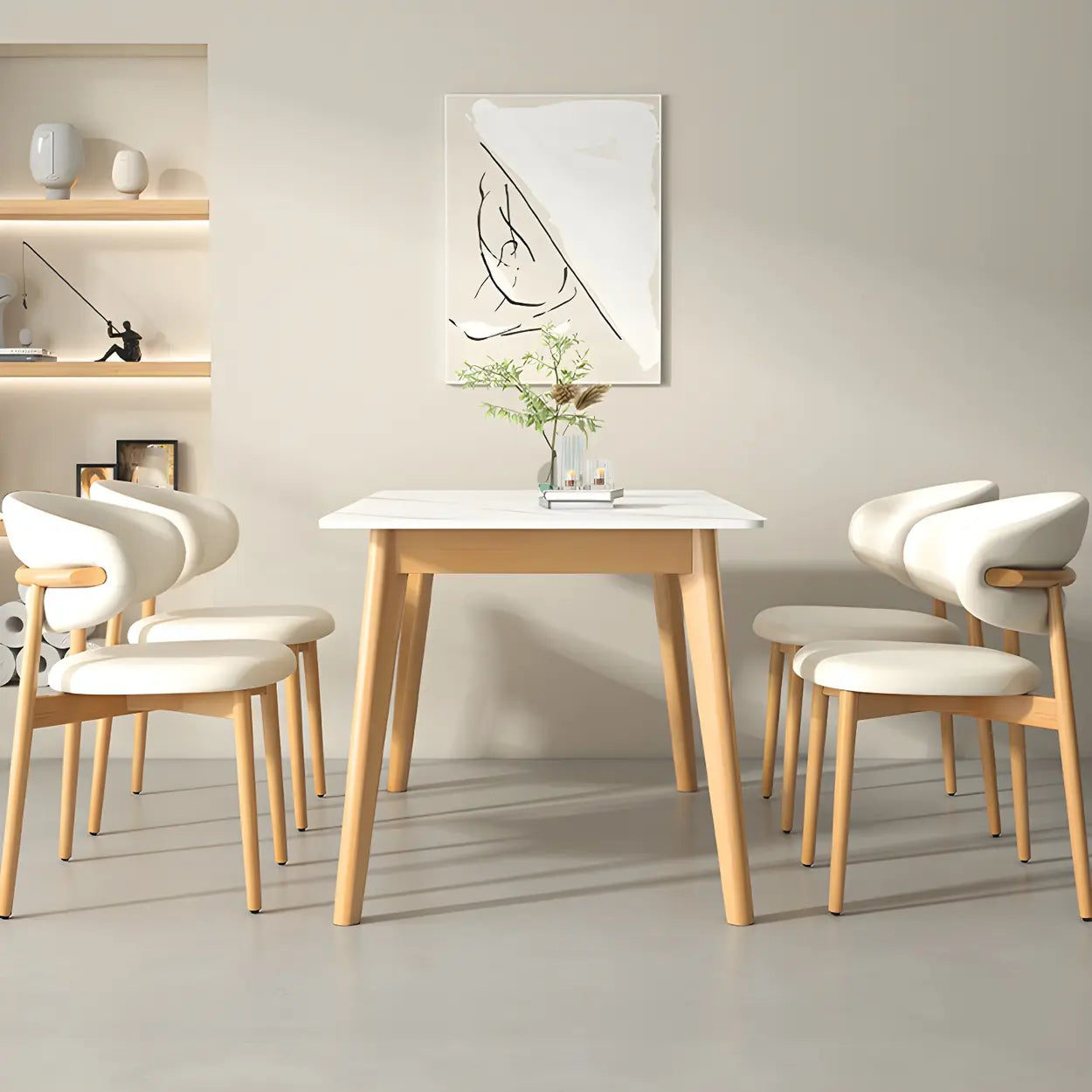Scandinavian White Wood Dining Table — Table Only