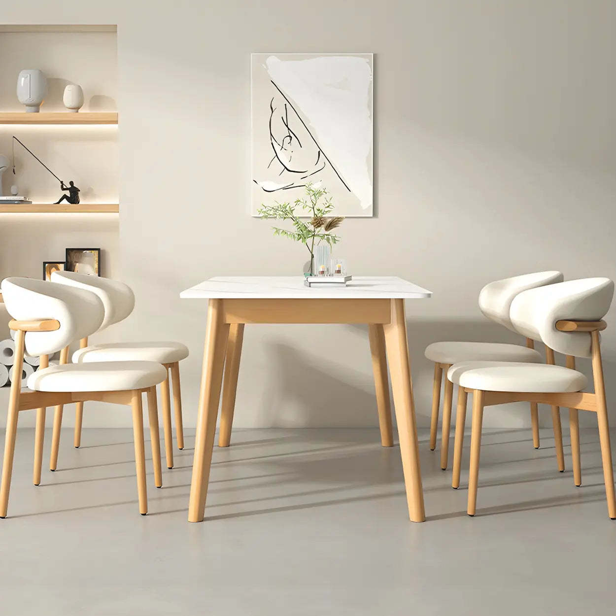 Scandinavian White Wood Dining Table — Table Only