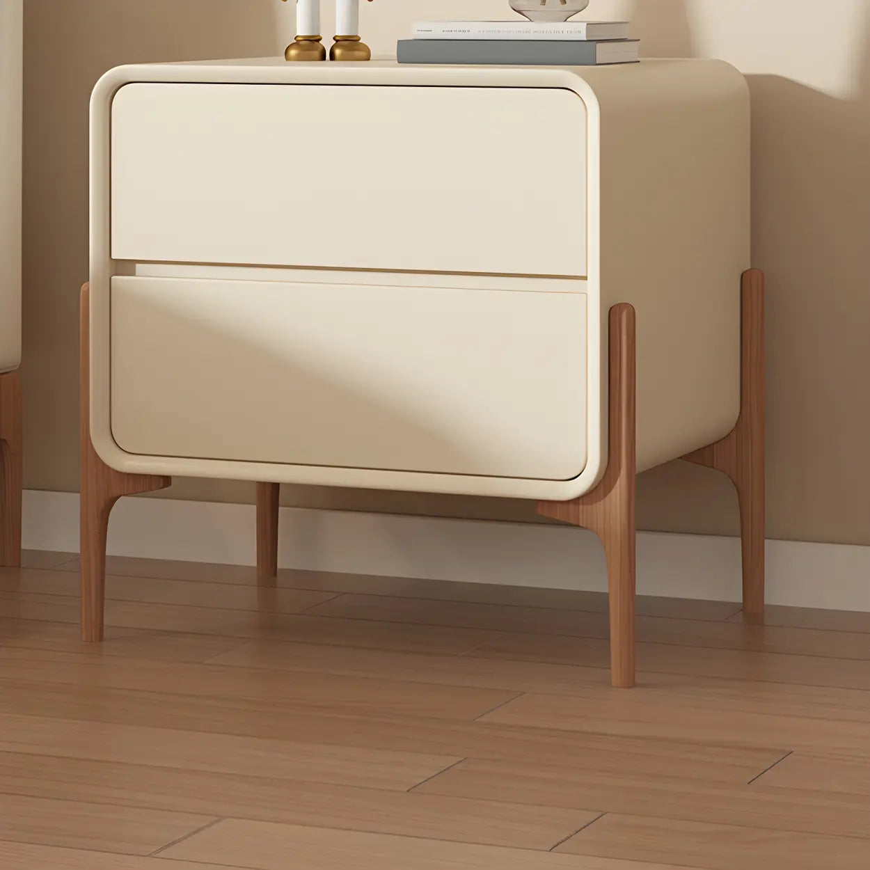 Scandinavian Rounded Off-White 2-Drawer Nightstand — Off-White / 1 Piece