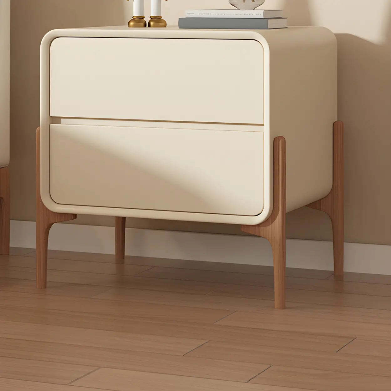 Scandinavian Rounded Off-White 2-Drawer Nightstand — Off-White / 1 Piece