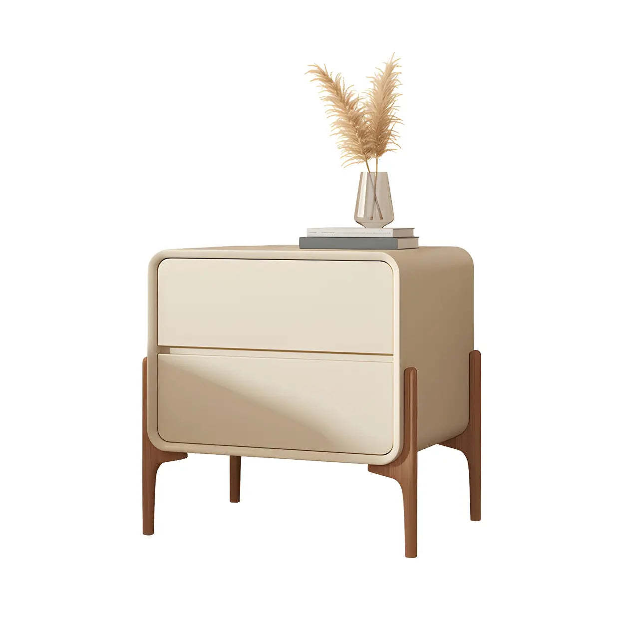 Scandinavian Rounded Off-White 2-Drawer Nightstand — Light Gray / 2 Piece Set