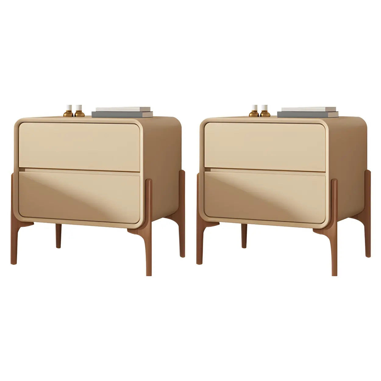 Scandinavian Rounded Off-White 2-Drawer Nightstand — Khaki / 2 Piece Set